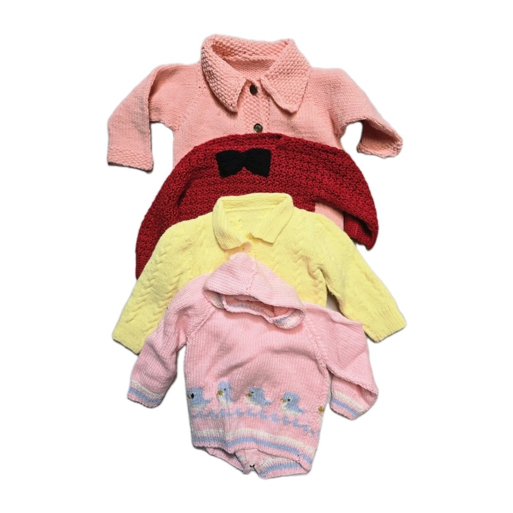 Vintage Girls Knit Pink Sweater 24 Months Zip Birds Handmade Lot Of 4